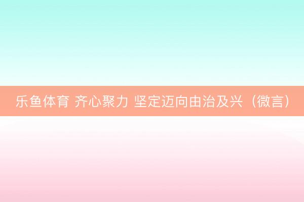 乐鱼体育 齐心聚力 坚定迈向由治及兴(微言)